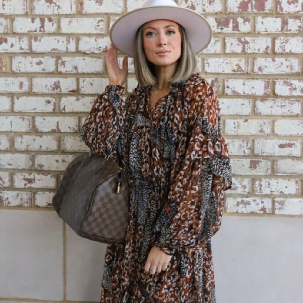 Topshop Sheer Leopard Print Maxi Dress UK 12 US 8 Tie Neck Balloon Sleeve Boho - Picture 2 of 7